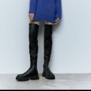 Zara Over The Knee Tall Lug Sole Boots